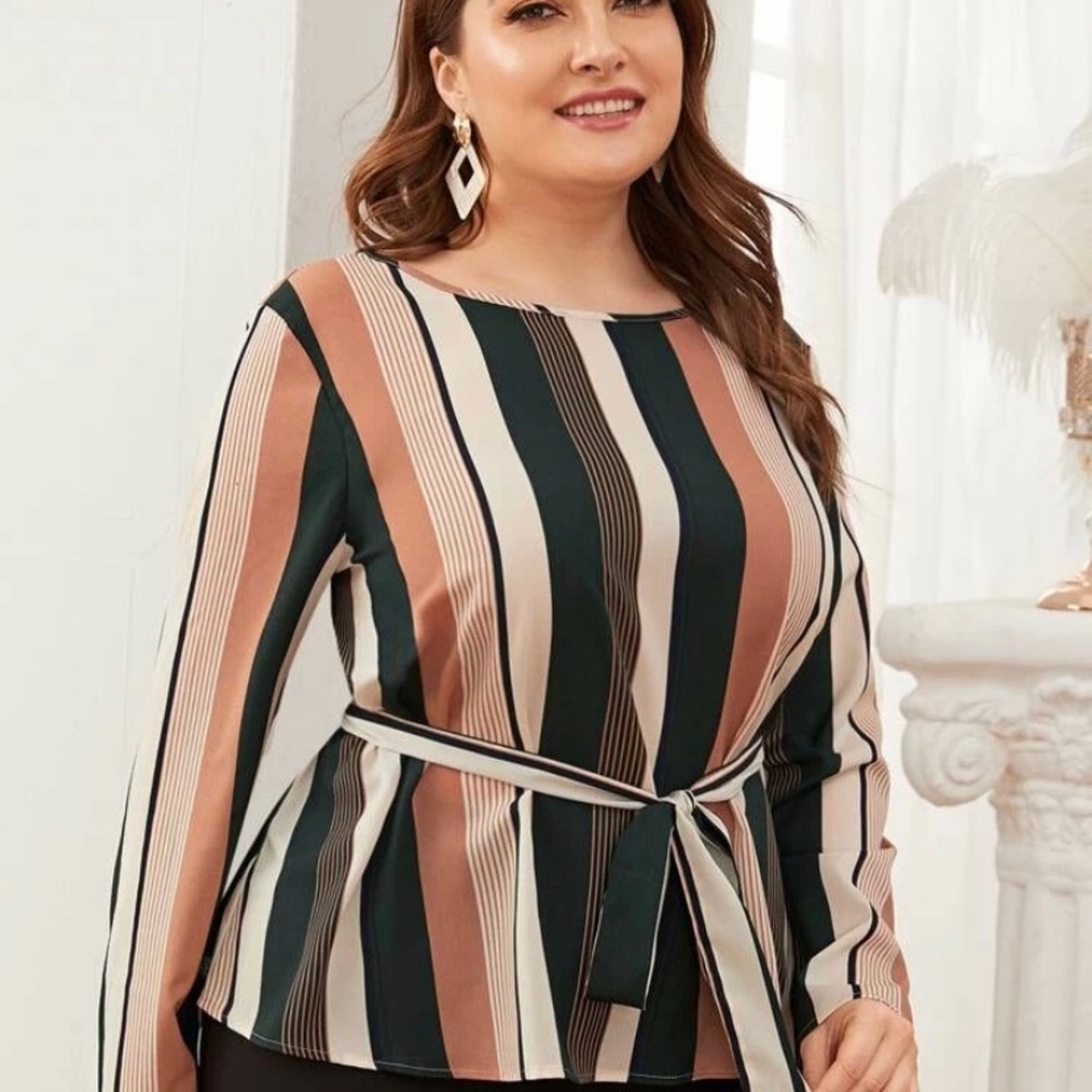 STRIPED BELTED TOP - Picture 2 of 7